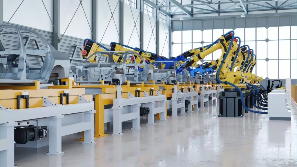 Robotic automotive assembly in factory